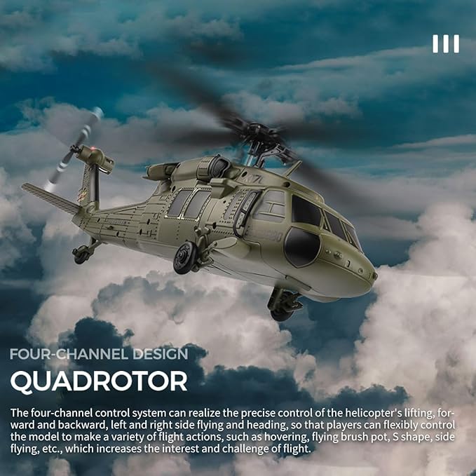 K170 UH60L Remote Controlled Helicopter for Adults RC Aircraft Plane 2.4Ghz 4CH RC Helicopter Heli Aileronless 6-Axis Gyroscope Altitude Hovering (3 Batteries)