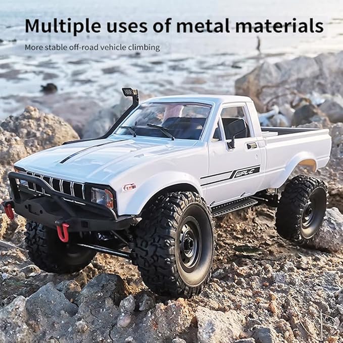 GoolRC RC Truck WPL C24-1 RC Crawler 1/16 Scale Remote Control Car 4WD All Terrain Off Road Pickup Truck 2.4GHz RC Climbing Car with LED Light 2 Batteries for Adults (White)