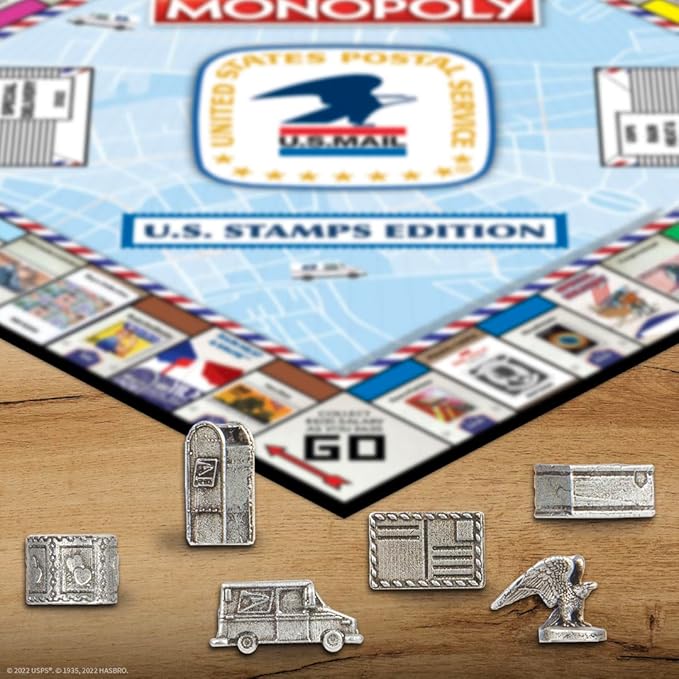 Monopoly: U.S. Stamps Edition | Buy Sell Trade Iconic &amp Collectible USPS Stamps | Classic Monopoly Game | Officially-Licensed United States Postal Service Merchandise