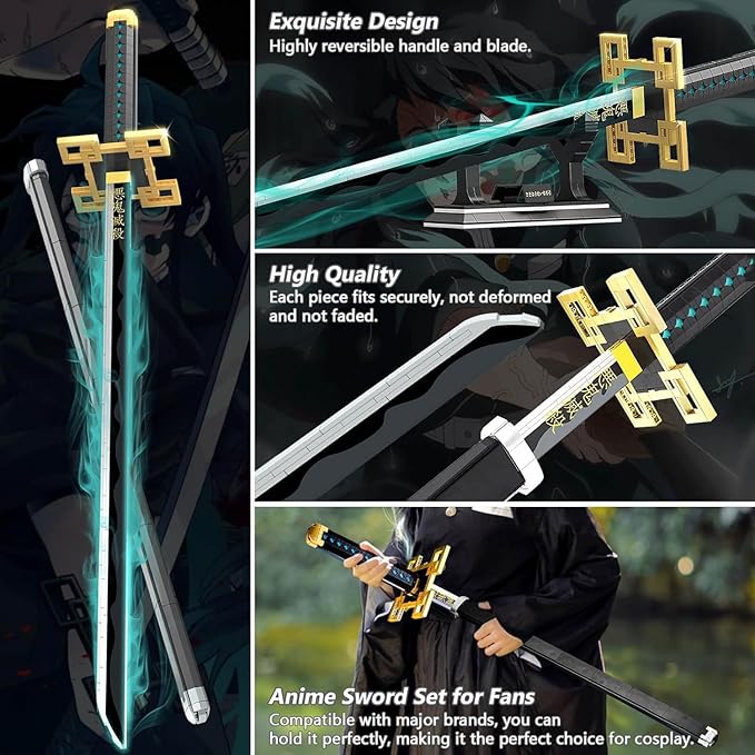 HIGH GODO Demon Anime Sword Building Set 40in Tokitou Muichirou Sword Set with Scabbard and Stand Cosplay Anime Katana Sword Building Blocks Collectible Gifts for Teens and Adults 14+ (771 PCS)