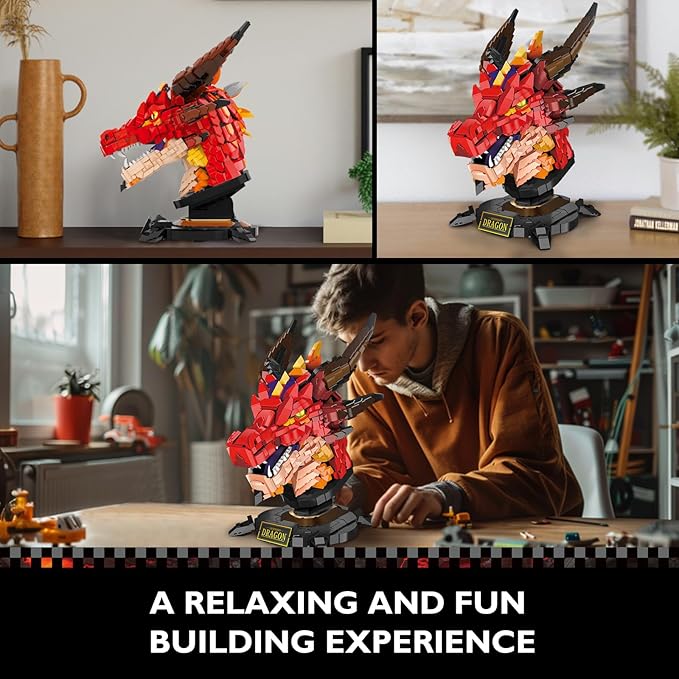 JMBricklayer Dragon Set for Adults 70105 Cool Animals Model Dragon Head Building Blocks Toy Collection or Home Office Decor Birthdays for Boys Girls Men and Adults