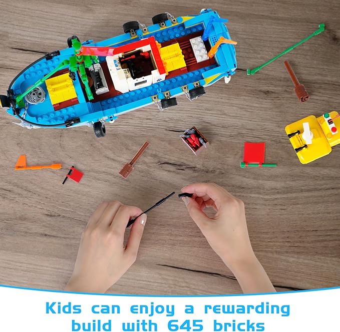 Fishing Boat Building Blocks Sets Pirate Ship Sea Fishing Building Block Toy Set Collection Show Creative Gifts Toys for Boys and Girl Ages 6-12 Years Old and up 645 PCS