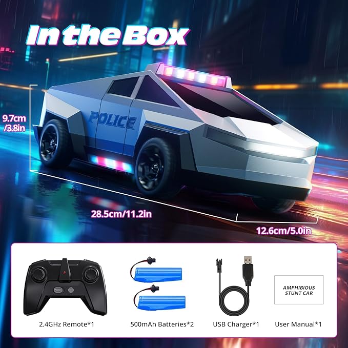Tecnock RC Truck for Kids 1:18 Scale Police Remote Control Truck with LED Lights 2 Rechargeable Batteries 2.4GHz All-Terrain RC Car Toys Gift for Boys Girls Aged 3-8 8-12