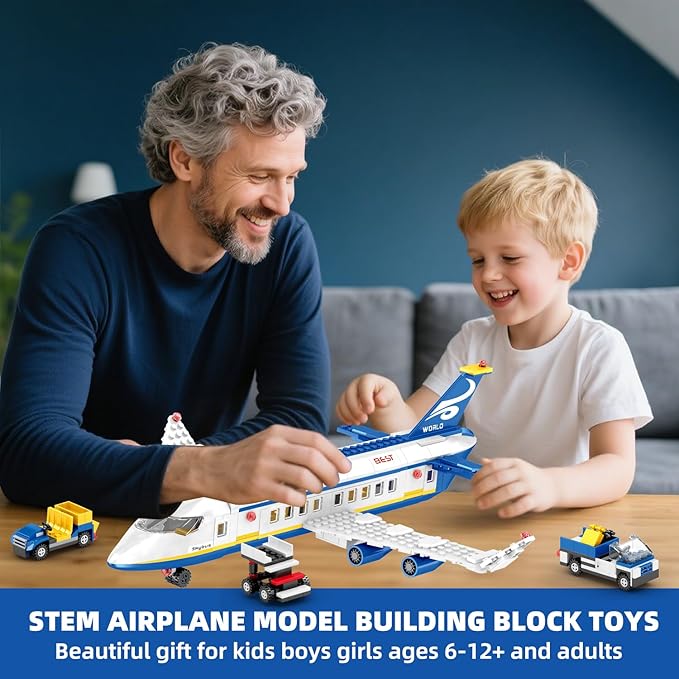 City Passenger Airplane Building Set510 PCS STEM 6 in 1 Airport Passenger Plane Building Block Toy with Baggage Truck Shuttle Bus Christmas Birthday Gifts for Adults Boys Girls Age 6-12+