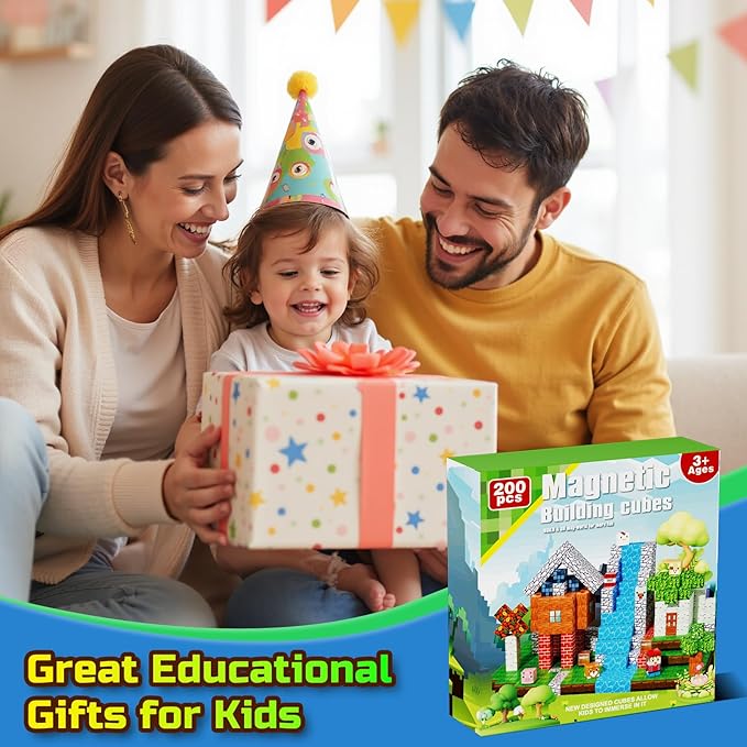200PCS Magnetic Blocks Magnetic Building Cube Toys for Kids STEM Montessori Stacking Sensory Education Toys for Toddlers Building World Set Christmas Birthday Gifts for Kids Age 3 4 5 6 7 8 9 10
