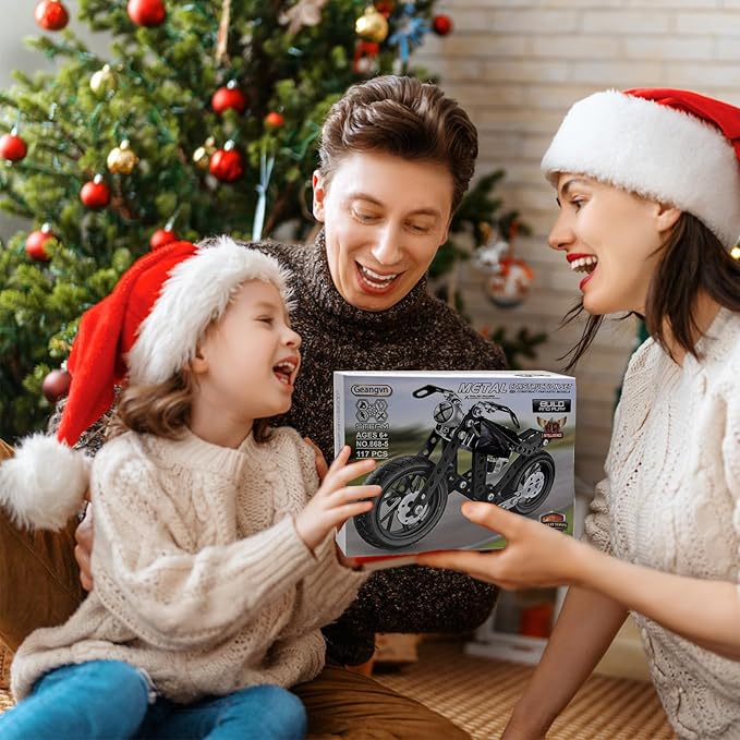 Metal Model Motorcycle Kits - 117 Pcs Erector Sets for Boys Age 8-12 Motobike Building Toys STEM Kits for Kids Age 8-10 Assembly Car Project for 14 and Up Gifts for 15 16 Year Old Boys and Adults