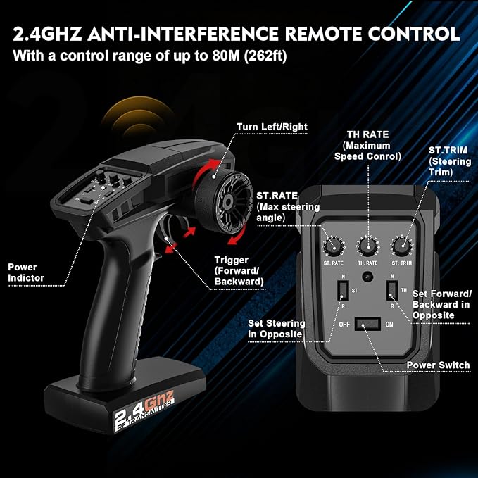 1/10 Remote Control Car 38km/h High Speed RC Car 4X4 Off-Road RC Truck IPX4 Waterproof Remote Control Truck Two 2000mAh Li-Po Batteries 2.4GHz RC Buggy for Teenagers and Adults