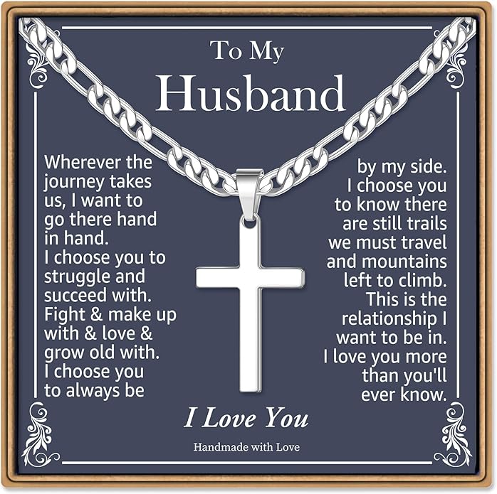 IEFLIFE Easter Basket Stuffers - Cross Necklace Easter Gifts for Men Boys Silver Figaro Chain Cross Necklace Jewelry Christian Baptism Gifts for Boys Birthday Gift for Dad Husband Son Grandson
