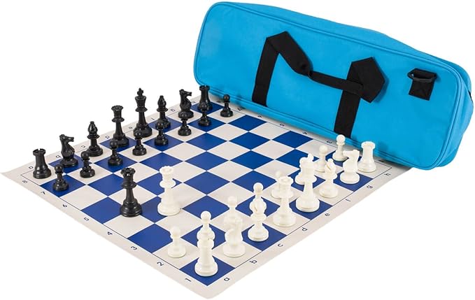 Deluxe Chess Set Combination - Triple Weighted - by US Chess Federation (Neon Blue)