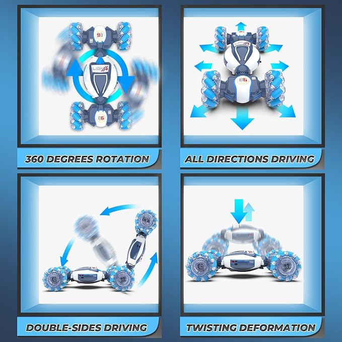 Gesture Sensing RC Stunt Car - Boys Toys Age 6-12 360° Rotating 4WD Hand Controlled Remote Control Twist Car with Light &amp Music Cool Birthday Presents and Ideas Gifts for Kids Age 7 9 10 11 12 y