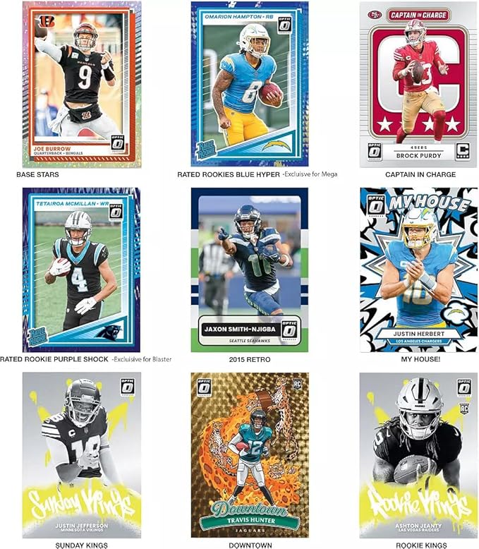 2025 Panini Donruss Optic Football Mega Box Look for Mega Box Exclusive Blue Hyper Parallels