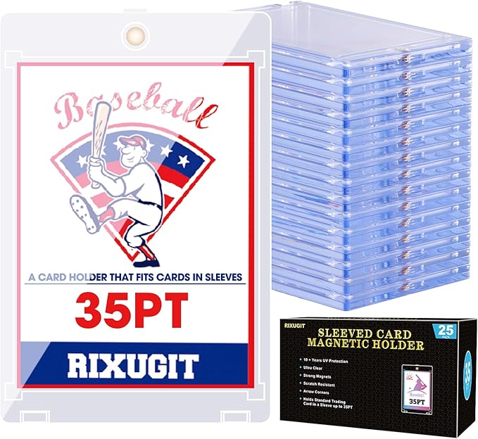 25-Pack Sleeved Card Magnetic Holders - 35pt Magnetic Card Case Fits Sleeved Card First One Touch Card Holder Inner Size 2.63″×3.70″ Clear Hard Case for Trading Cards Sports Card Games Cards ﻿