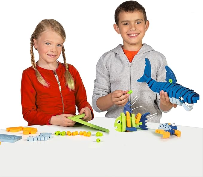 Bloco Toys Marines Creatures | STEM Toy | Shark Octopus Piranha Deep Sea &amp Tropical Fish | DIY Educational Building Construction Set (235 Pieces)