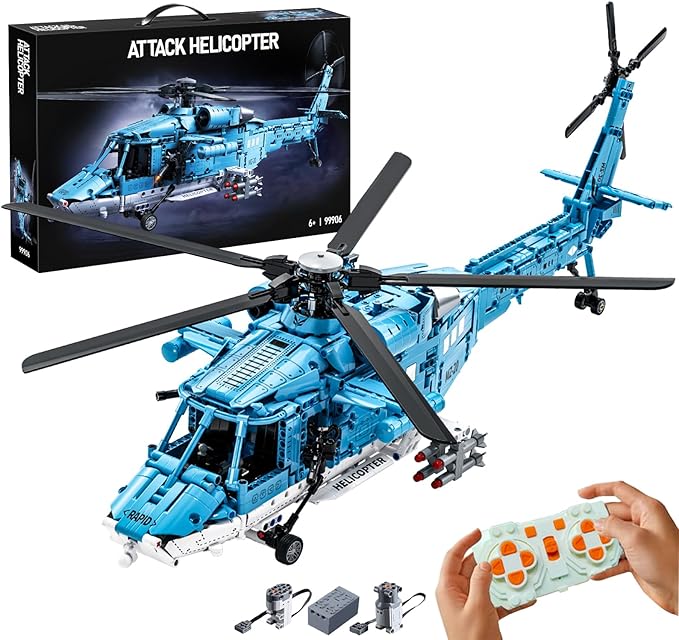 Powered Military Helicopter Building Blocks Set – 1521PCS Army Aircraft Bricks Model with Motor-Driven Rotors Power Module &amp Mechanical Gear System – STEM Engineering Toy for Boys Teens &amp Ad