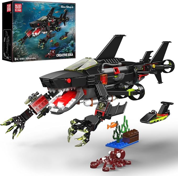 Mould King Shark Building Block Set Ideas Movable Ocean Animal Sea Fish Building Toy Home Decor Gift for Adult 1031 PCS