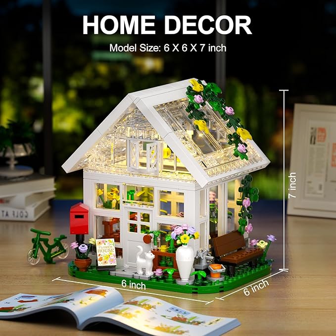 Girls Flower House Building Sets Compatible with Lego Friends Sets for Girls 8-12 Greenhouse Building Toys with LED Lights Garden House Model Christmas Holiday for Friends Kids Adults (484pcs)