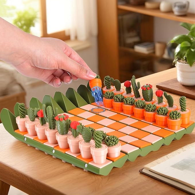 Cactus Chess Set - 3D Printed Cactichess - Roll Up Portable Travel Chess Board - Easy to Store Cactus Magnetic Chess Set Fun Chess Gift for Plant Lovers