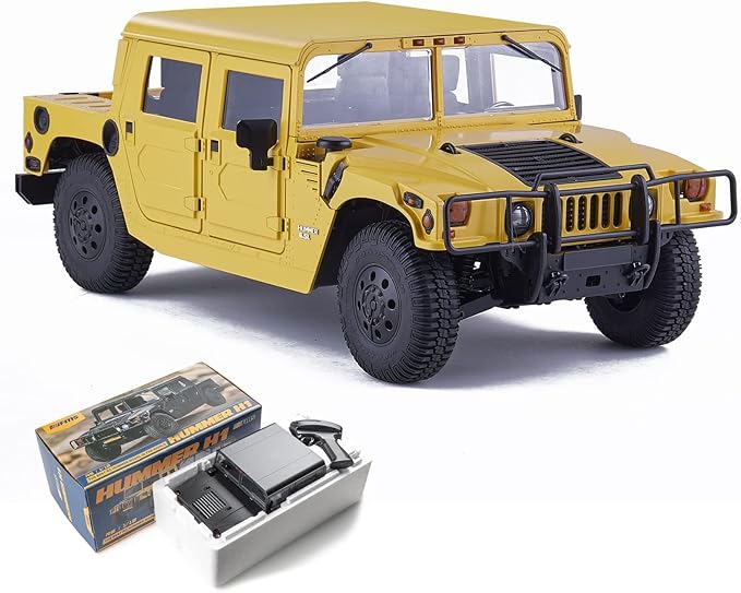 FMS 1/12 HMMWV H1 RC Crawler 2/4WD Switch Off-Road RC Model Car Remote Control Cars with 2 Speed Transmission 20pcs LED Lights for Adults RS (Yellow)
