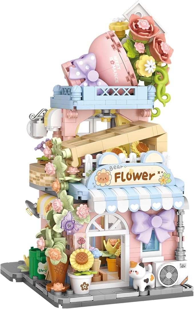 Mini City Shop Street View Building Blocks Model SetSimulation Animals Architecture Collection Particle Construction Building Bricks ToyHome Decoration (Flower Shop)
