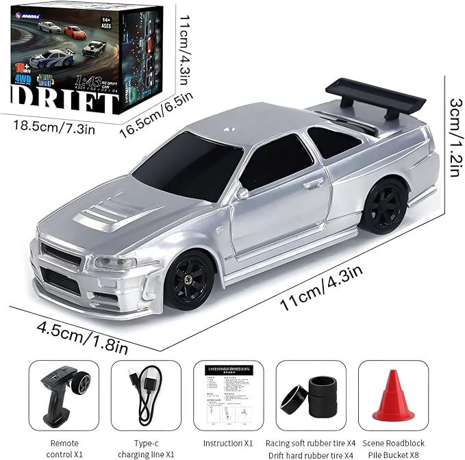 Remote Control Car 2.4GHz High Speed 15KM/H RC Cars Toys1/43 Scale Mini RC Drift Car RTR Mini Racing Vehicle for Adults - Indoor/Outdoor Use (4304 1Battery Box)