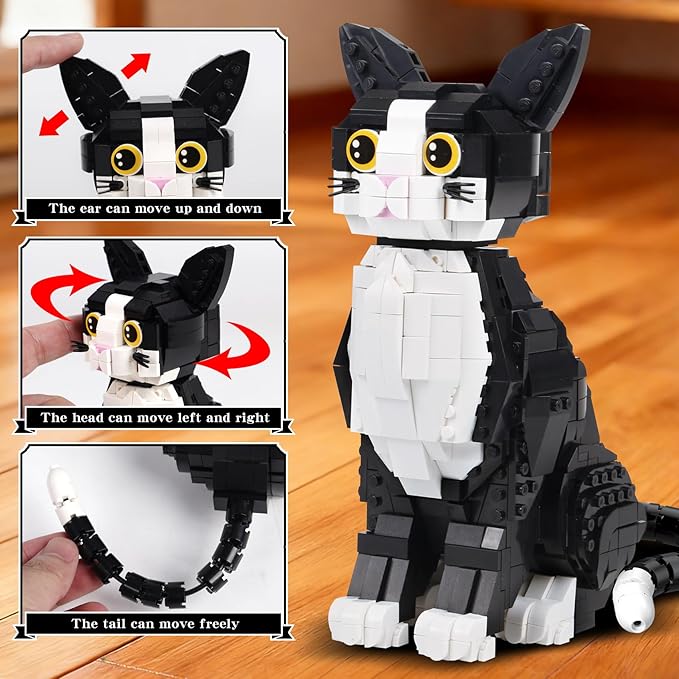801PCS Tuxedo Cat Animal Mini Building Blocks Kit not Compatible with Lego Cats SizeIdeas DIY 3D Animals Craft Home Decor CollectionUnique Display Gift Toy for 6+ Kids and Adults