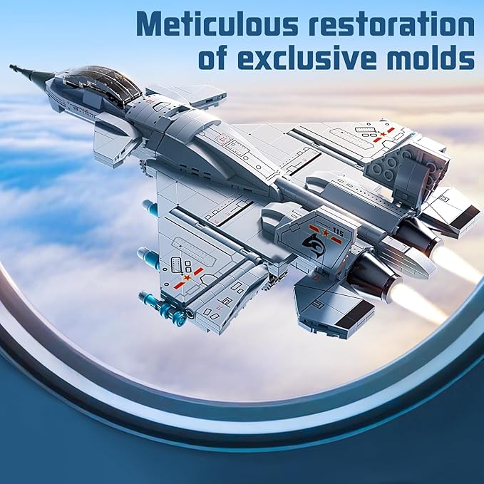 J-15 Fighter Jet Building Kit 577PCS Military Aircraft Model for Boys 8–12 Army Airplane Toy with Foldable Wings &amp Tail Clear Cockpit Dual-Engine Jet STEM Construction Blocks for Teens &amp