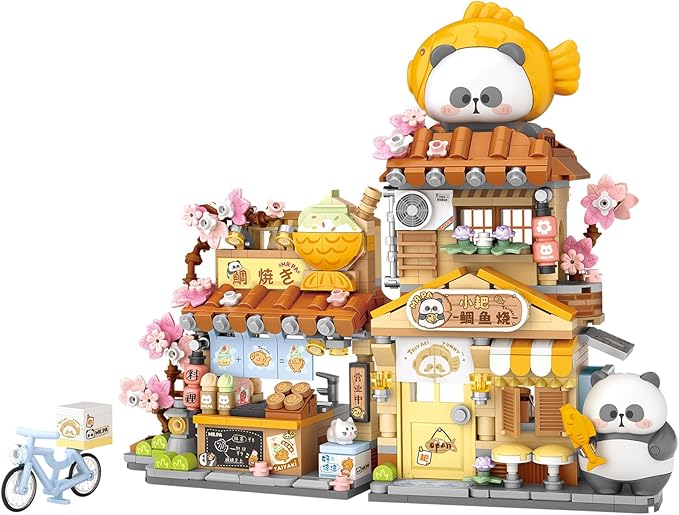 Mini City Shop Street View Building Blocks Model SetSimulation Panda Architecture Collection Particle Construction Building Bricks ToyHome Decor (Taiyaki)