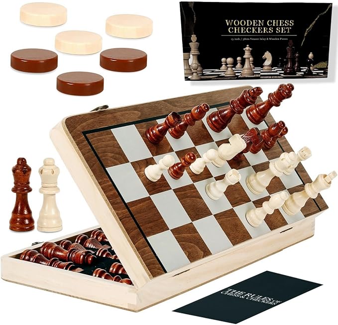 Chess Board Sets 15 Inch Magnetic Chess Set for Adults &amp Kids Checkers Board Game Handmade Folding Chess Boards with 2 Extra Queens by Kiapeak