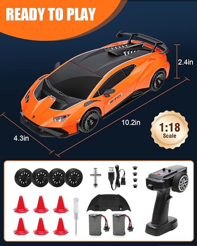 Lamborghini Remote Control Car for Boys 8-12 Officially Licensed 1:18 Scale 2.4GHz 15Km/ RC Drift Car Toys with Headlight 2 Batteries 60 Min Play RC Gift Toy for Boys &amp Girls Ages 3-12 &amp Ad