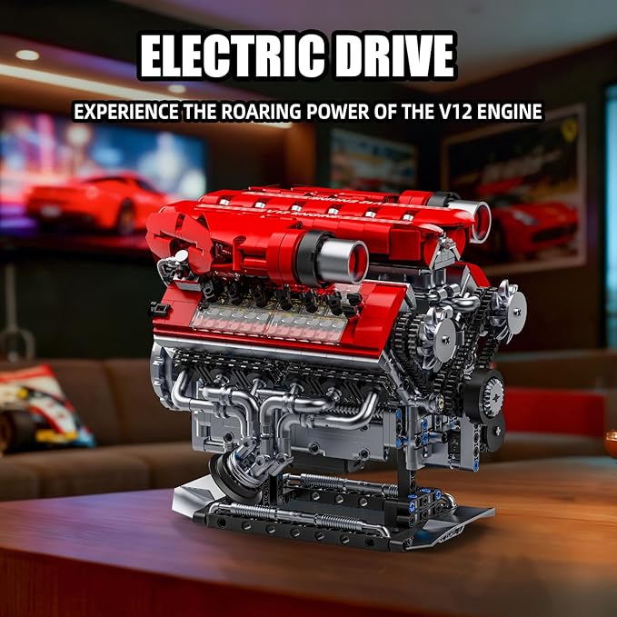 V12 Engine Model Kit That Runs 12-Cylinder Sports Car Engine Building Set with Rechargeable Motor Compatible with Lego for Adults Engineering Construction STEM Toy for Teens (1607 PCS)