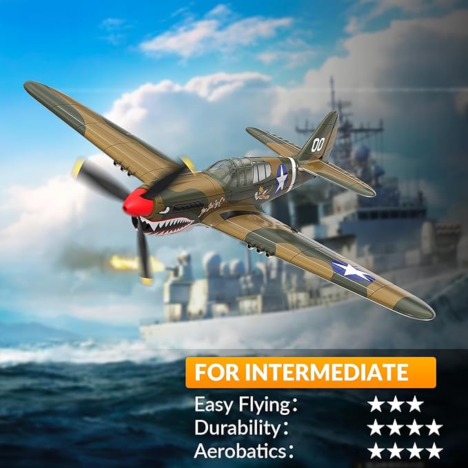 volantexrc RC Plane 4 Channel Remote Control Airplane Fighter P40 with Aileron 6-Axis Gyro Aerobatics for Adults