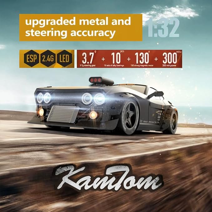 RC Drift Car 1/32 Scale High-Speed 4WD Mini Electric Remote Control Car 30 km/h with Gyro Stabilization and LED Lights Suitable for Adults (KM3299-Black)