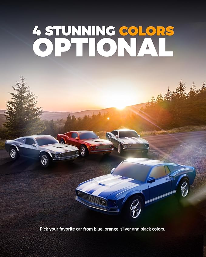 1/64 Scale Drift RC Car2.4Ghz Mini Sports CarEquipped with LED Lights and Mustang Retro Cars with Built-in GyroscopeProfessional Rear Wheel Drive30 Minute Driving Time (Black)