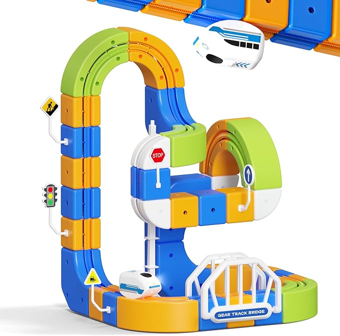 Electric Train Set Flexible Racetrack for Kids 3-8 124PCS(36Track +1 Train) Train Track Gravity-Defying Race Track 3D Embedded Layouts STEM Educational Building Toy Gifts for Boys Girls