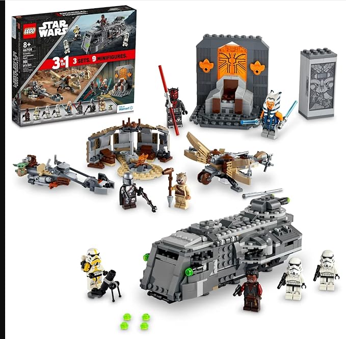 LEGO Star Wars Galactic Adventures 66708 3-in-1 Building Toy Gift Set: The Mandalorian Trouble on Tatoonie and Imperial Armored Marauder and Clone Wars Duel on Mandalore