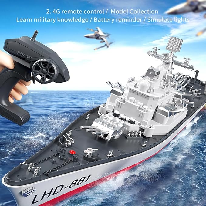 GoolRC Remote Control Warship RC Military Battleship 1:390 Scale Remote Control Boat for Lakes and Rivers 2.4GHz RC Armed Cruiser Boat Model with Low Battery Alarm and 3 Batteries for Adults