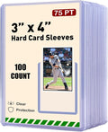 100ct 3x4 Hard Card Sleeves - 75pt Hard Plastic Trading Card Protector Rigid Clear Open-Top Card Sleeve Fits Standard Trading Baseball Game Collectible Cards
