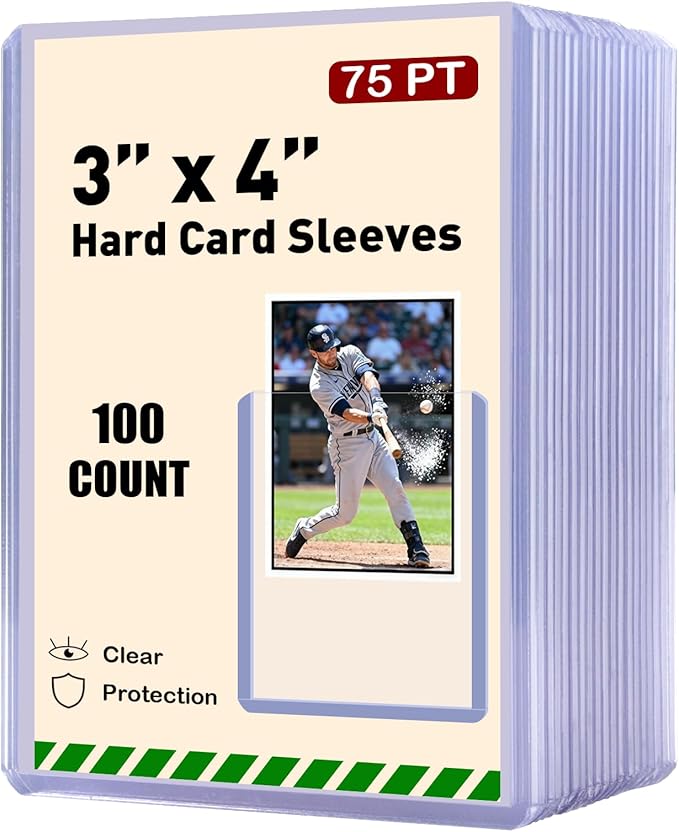 100ct 3x4 Hard Card Sleeves - 75pt Hard Plastic Trading Card Protector Rigid Clear Open-Top Card Sleeve Fits Standard Trading Baseball Game Collectible Cards