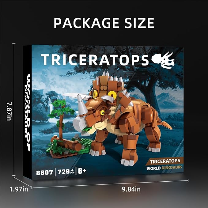 MENTOJOY Dinosaur Building Blocks Set - 729 Pcs Triceratops STEM Toy with Movable Parts Educational Gift for Boys Ages 8-12