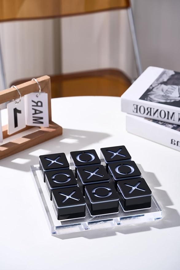 Modern Tic Tac Toe for Home Decoration Black Acrylic XO with Clear Base Decorative Tic Tac Toe Table Top Decoration Coffee Table Decor X/O Board