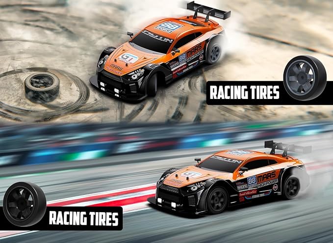 RACENT 1:16 RC Drift Car 2.4Ghz 4WD 18KM/H Remote Control Car with Spray Mist Racing and Drifting Wheels LED Light 2 Batteries Sport Model Toys Vehicle for Kids Boys Adults