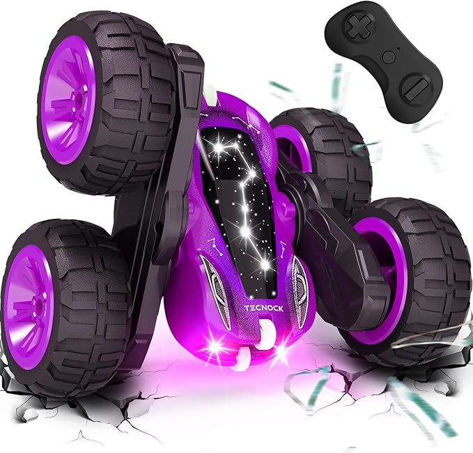 Tecnock Remote Control Car for Kids 2.4GHz RC Cars with USB-C Easy Charging 4WD Double Sided 360° Rotates and Flips RC Stunt Car Toys Gift for Boys and Girls Ages 6-8 8-12