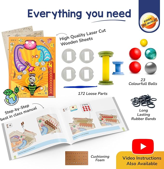Smartivity DIY Pinball Machine for Kids 8-14 Years Old | Global Award Winning Arcade Game | Build Your Own Pinball I Birthday Gift for Smart Kids | STEM Toy for Boys &amp Girls
