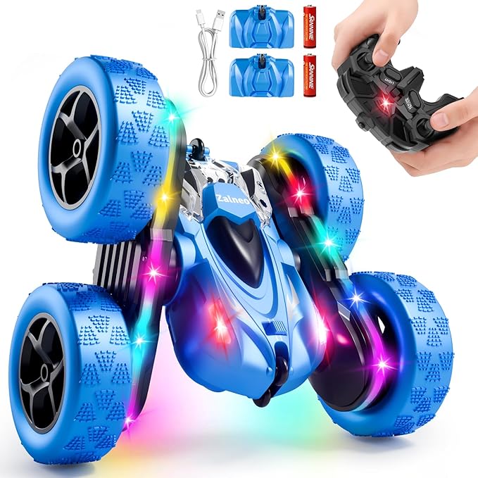 Remote Control Stunt Car 4WD 360° Flip Double‑Sided RC Cars LED Light Bar USB‑C Modular Battery 2.4 GHz Outdoor Beach Toy for Boys 6‑12 Years Old Birthday &amp Christmas Kids Gift Blue