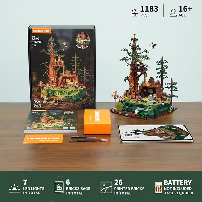 Western Sequoia Bandit Outpost Lighting Building-Bricks Set - Wild West Outlaw Hideout 1183 Pcs Collection Role Play Set for West Lovers