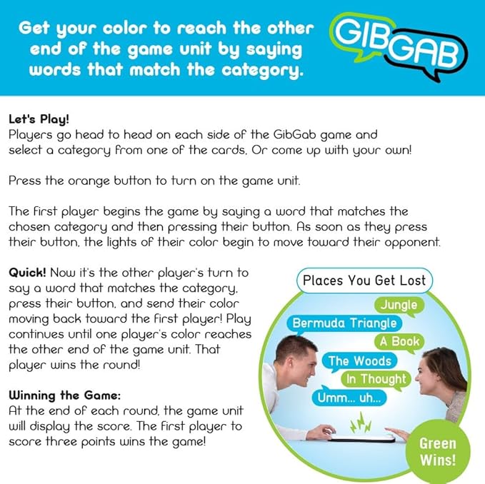Fat Brain Toys GibGab - Fast-Paced Trivia Party Game for Kids &amp Adults 2 Players