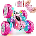RC Car Pink 4WD Remote Control Car 360° Flip Double‑Sided LED Light Bar &amp Quick‑Swap USB‑C Modular Battery 2.4 GHz No‑Interference Popular Outdoor Beach Toy Popular Gift for Girls Ages 6‑12
