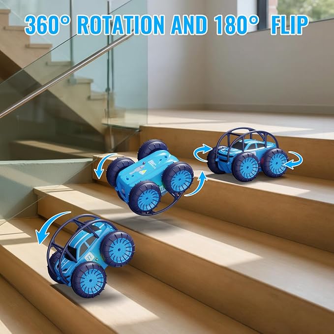 Amphibious Remote Control Car Rechargeable RC Cars &amp Remote 360° Rotating Flips 2.4Ghz 4WD All Terrain Stunt Car Toy Christmas Birthday Gift for Kids Boys 3-12 Years