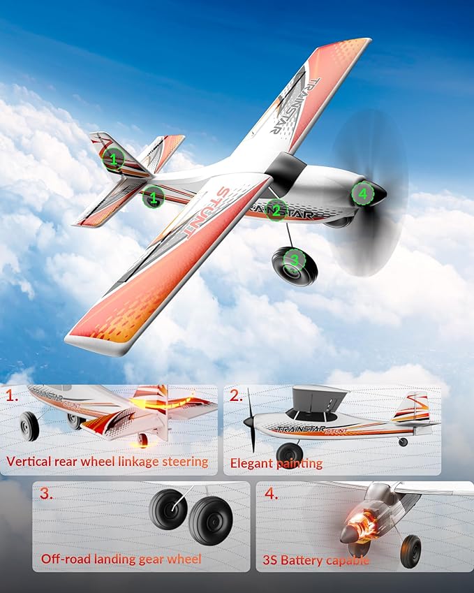 volantexrc 4 CH RC Plane TrainStar 500mm Brushless Remote Control Airplane Fighter RTF with 6-Axis Gyro3 Modes &amp Aerobatics 2.4GHz Radio Controlled Aircraft for Beginners &amp Adults (Red)