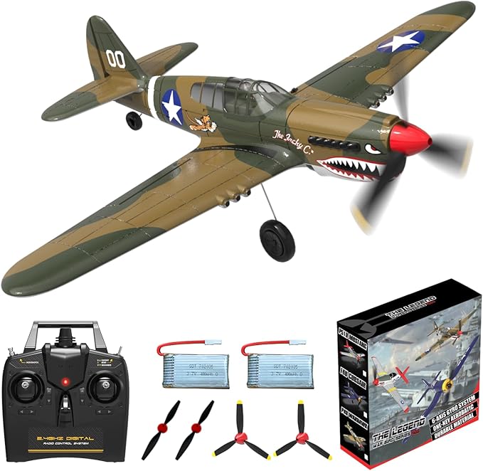 RC Plane 4-CH RC Airplane – RC Airplane Ready to Fly Upgrade P-40 Warhawk Remote Control Airplanes for Beginners Adult with Beginners with Xpilot Stabilization System